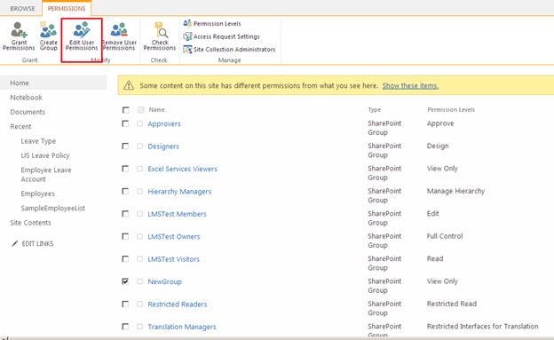 modify section on top ribbon bar